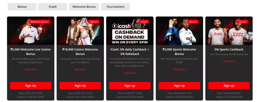 All Bonuses available in iBet Casino.