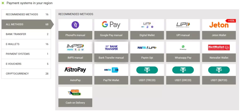 68 Deposit Methods Found In Megapari.