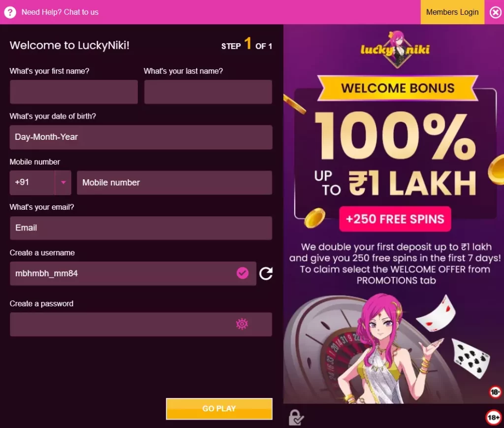 SignUp Process For LuckyNiki Casino 