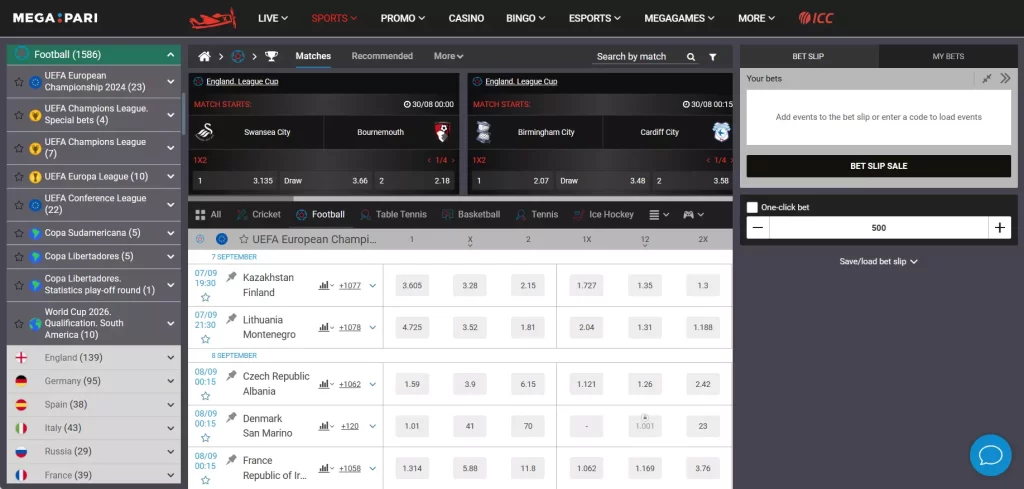 Soccer Betting Option with more than 1000+ Matches In MegaPari.