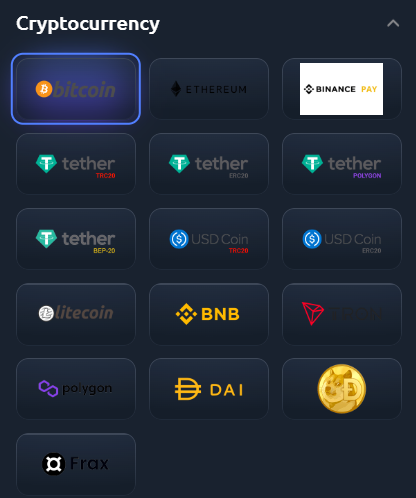 Crypto Methods Available For Deposit Money.