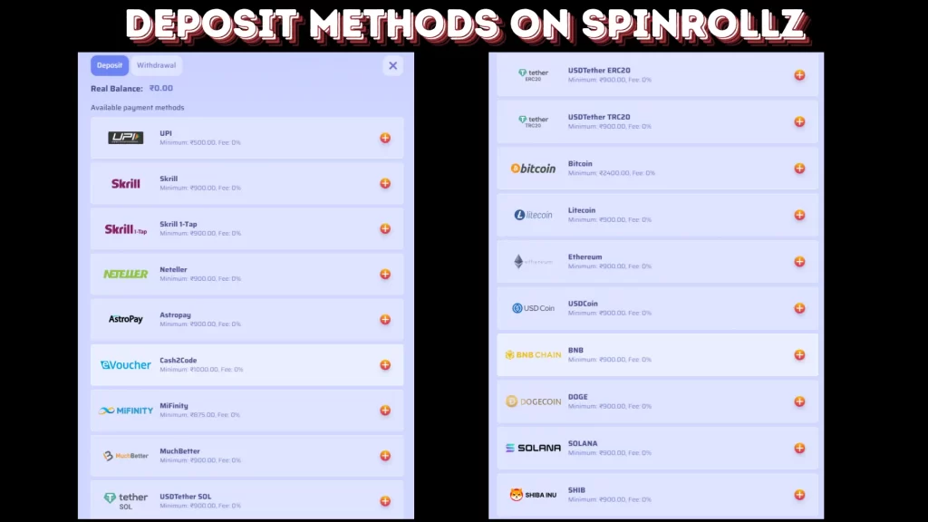 Banking Options for Spinrollz Players