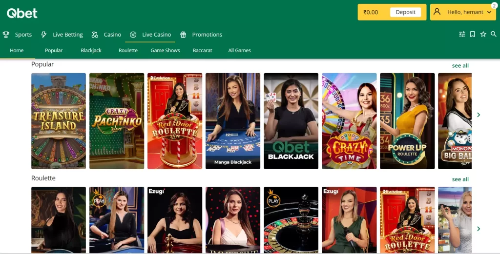 Live Casino Games On Qbet