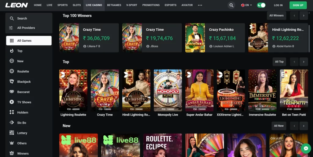 Live Casino Games On Leonbet