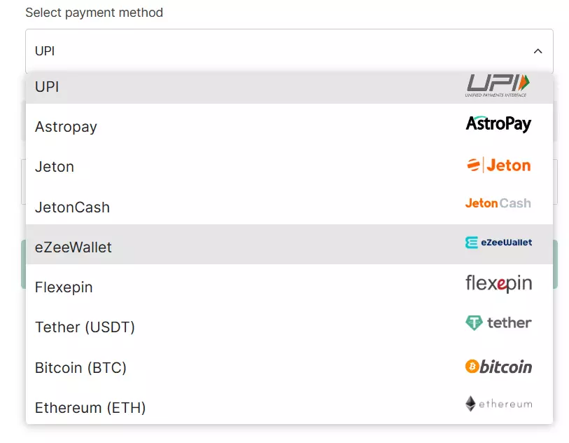 Available Payment Methods For Players.