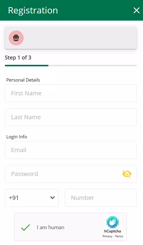 Step 1 for Registration On Qbet