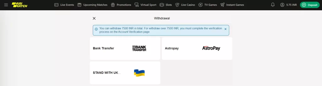 Available Methods For Withdrawal On Parimatch