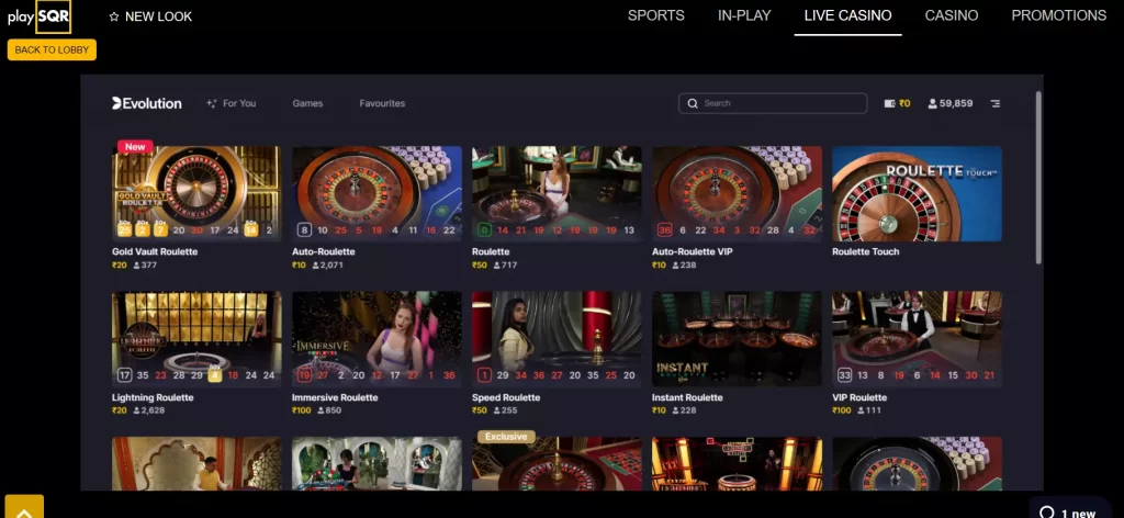 Roulette Section On PlaySQR Casino