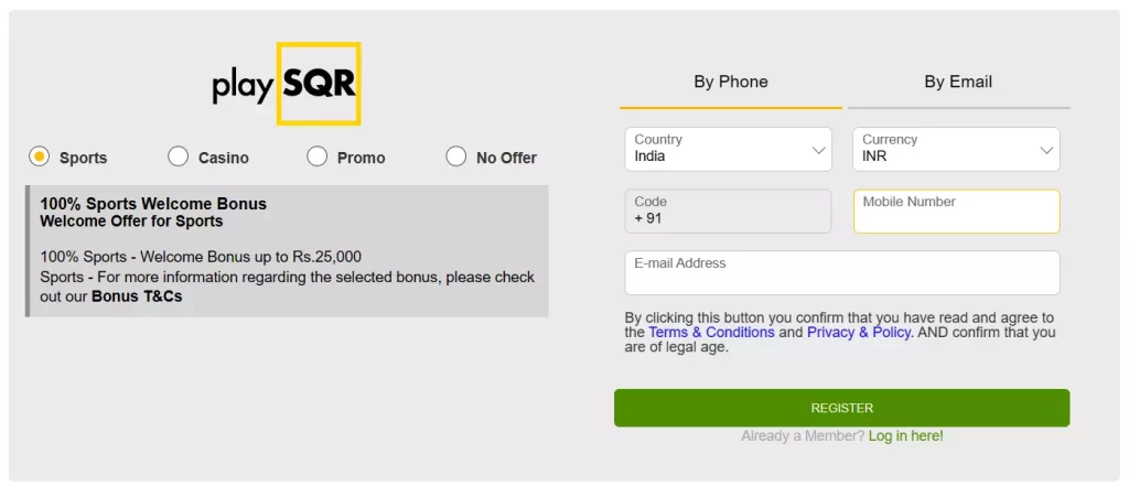 Sign Up Process by Phone Number In PlaySQR.